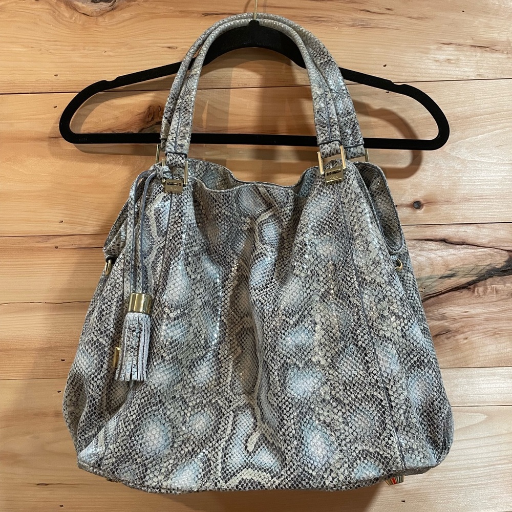 G.I.L.I. Snakeskin Print Leather Purse. Blues with gold hardware.